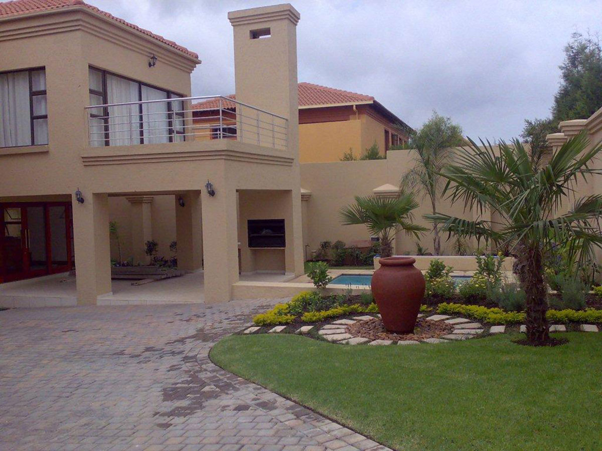 Dainfern House. Full garden view of the completed luxury residence in Johannesburg.
